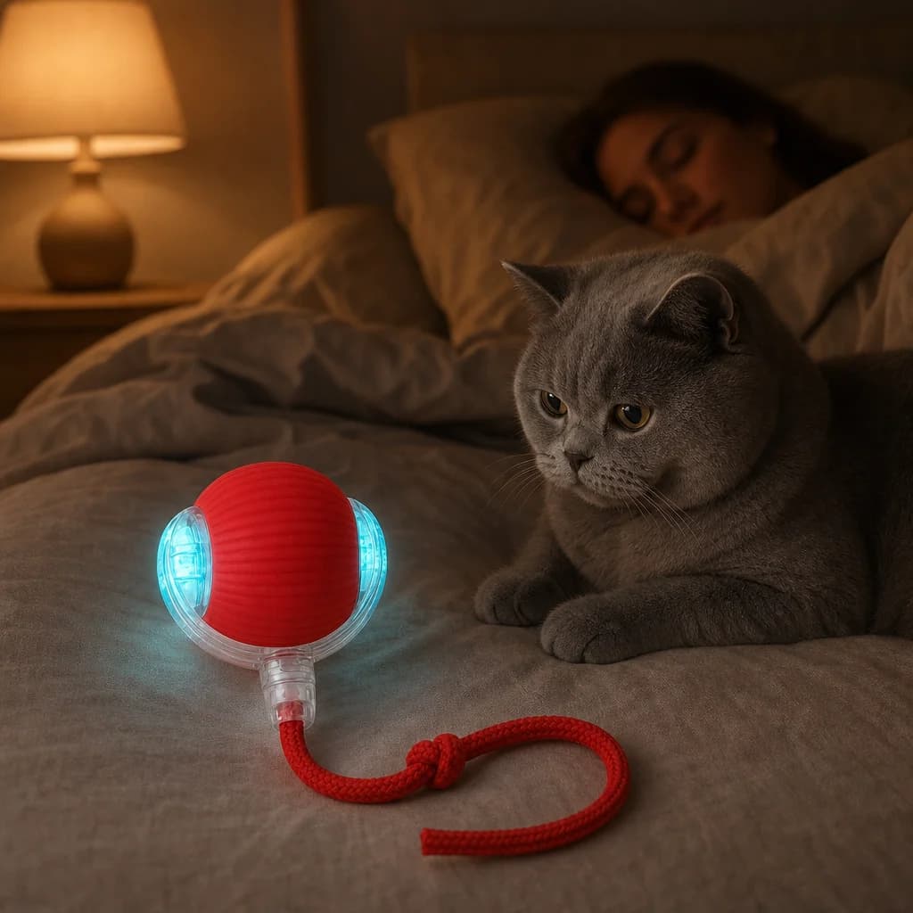 Gato observando la pelota PRESA de noche